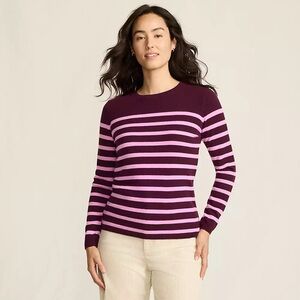 Land’s End Burgundy/Pink Stripe Cashmere Sweater Sz M